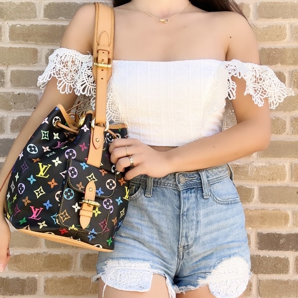 Authentic💕 Louis Vuitton Petit Noe Bucket Bag Monogram Multicolor Black - Picture 4 of 11